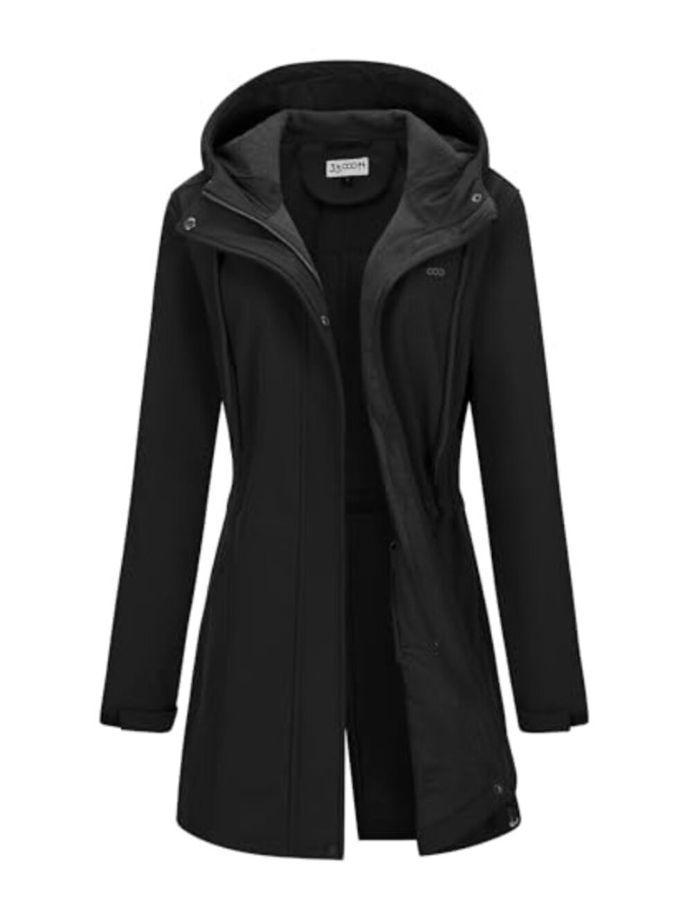 Women's Softshell Long Jacket Fleece Lined Windproof Waterproof Hooded